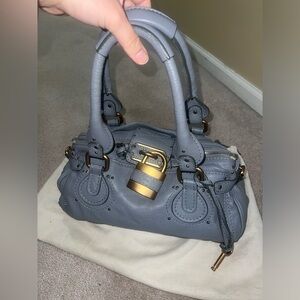 Blue/Grey Original Vintage Chloe Paddington Handbag with Gold hardware